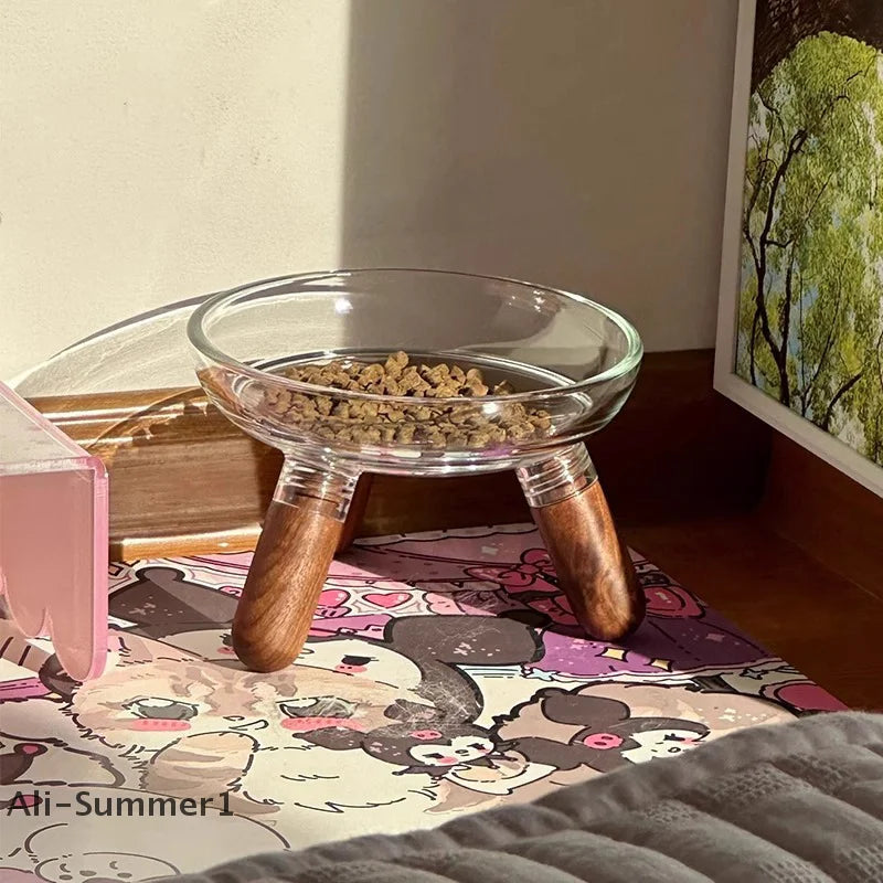 【E】Cat Bowl With Transparent Design, Elevated Cat Food Bowl Water Plate Snack Dish With Stand For Neck Protection