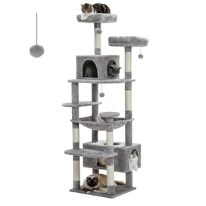 Multi-Level Large Cat Tree Sisal-Covered Scratching Posts &Board, Hammock, Cat Condo, Spacious Top Perch,Dangling Ball Cats Toys