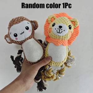 Dog Sound-Making Chew Toy, Durable Plush + Rope Design (Cleans Teeth/Prevents Boredom), Suitable for Small, Medium, and Large Dogs, Includes Monkey and Lion Models