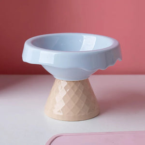 Ceramic cat bowl, pet bowl, ice cream bowl, high-legged, slanted neck protection, anti-knockover cat food bowl, drinking water