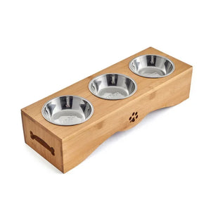 Pet Dog Cat Bowl  Bamboo Wooden Table Into A Kitten Skid Resistant Double Bowl Small Dog Food Bowl