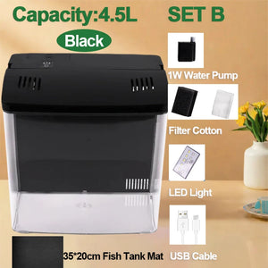 Fish Tank Mini Fish Tank Desktop Fish Tank Home With Led Light and Water Pump USB Connect Plastic Material Fish Tank