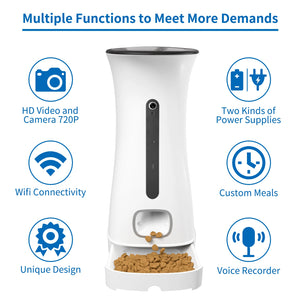 7.5L Dog Food Dispenser With Night Vision And 2-Way Audio 720P HD Wifi Camera Voice Recorder Automatic Cat Feeder
