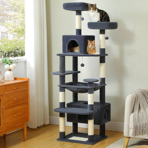 Multi-Level Large Cat Tree Sisal-Covered Scratching Posts &Board, Hammock, Cat Condo, Spacious Top Perch,Dangling Ball Cats Toys