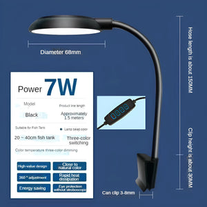 Fish Tank Clip Light, Color Changing and Dimming, USB Interface, Landscaping, Blue white light switching Brightening