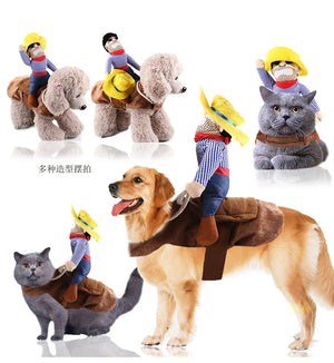 Dog Funny Clothes Cat Horseback Riding Costumes Santa Claus Dog Clothes Funny Cats Halloween Cosplay Transformation Costumes