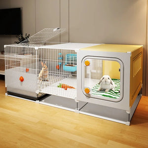 Rabbit Iron Fence Cage Toilet Integrated Large Dutch Guinea Pig Rabbit Cage Villa Small Animals Pet Products Cages Accessories