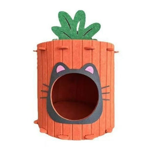 Carrot-shaped Cat Bed, Cat Villa, and Scratching Board All-in-One, Wear-Resistant and Non-Shedding, Felt Cat House for All Seaso