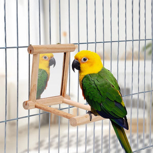 Bird Mirror Toy with Perch Stand for Parrots Budgies Parakeets Cockatiels Conures Finches Lovebirds Canaries Macaws Cockatoos