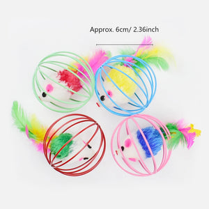 Cage Mouse Cat Toy Interactive Teaser Toy, Stimulate Furry Mouse Encourages Cats Natural Hunting