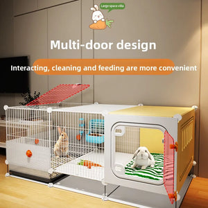 Rabbit Iron Fence Cage Toilet Integrated Large Dutch Guinea Pig Rabbit Cage Villa Small Animals Pet Products Cages Accessories