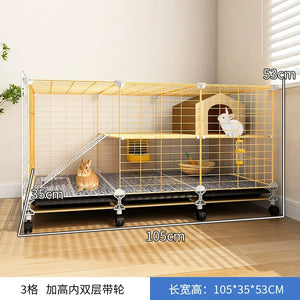 Large Two-Story Rabbit Cage Metal Wire Pet Hutch with Removable Tray Home Bunny House for Indoor Spacious Habitat for Rabbit