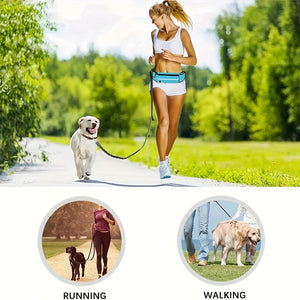 Hands-Free Dog Leash, Waist Bag with Pouch. Padded Handle & Bungee Rope for Walking, Running, Jogging.