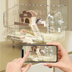 Hamster Habitat Acrylic Exercise Wheel Storage Habitat Cage for Hamster for Bedding Small Animals Enthusiast Pet Travel Play