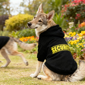 Pet Hoodie for Medium To Large Dogs | Classic Black with Yellow SECURITY Print, Fleece-Lined for Warmth and Breathability