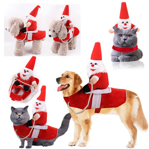 Dog Funny Clothes Cat Horseback Riding Costumes Santa Claus Dog Clothes Funny Cats Halloween Cosplay Transformation Costumes