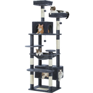 Multi-Level Large Cat Tree Sisal-Covered Scratching Posts &Board, Hammock, Cat Condo, Spacious Top Perch,Dangling Ball Cats Toys