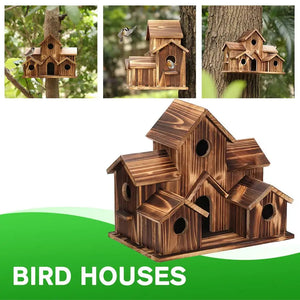 Bird Houses For Outside,Outdoor 5 Hole Bird House Room For 5 Bird Families Bluebird Finch Hanging Birdhouse For Garden