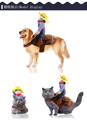 Dog Funny Clothes Cat Horseback Riding Costumes Santa Claus Dog Clothes Funny Cats Halloween Cosplay Transformation Costumes