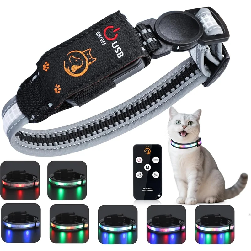 Cat Collar With Remote, Rechargeable Waterproof LED Light For Night, Dog For Night Walking Accessories