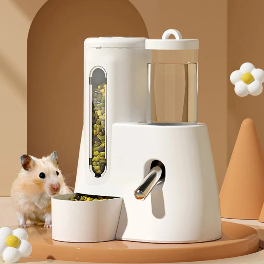 Hamster Water Feeder Small Animal Automatic Dispenser Drinking Water Bottle Bowls Dish with Food Container for Guinea Pig Rat