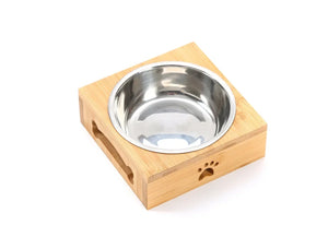 Pet Dog Cat Bowl  Bamboo Wooden Table Into A Kitten Skid Resistant Double Bowl Small Dog Food Bowl