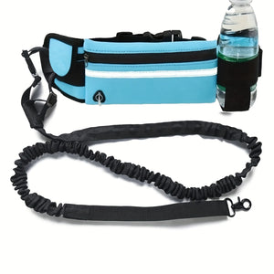 Hands-Free Dog Leash, Waist Bag with Pouch. Padded Handle & Bungee Rope for Walking, Running, Jogging.