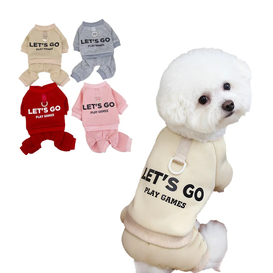 Dog Letters Clothes 4 Legs Jumpsuit Sweatshirt Soft Warm Dog Outfit Pullover Dog Winter Clothes Sweater for Small Medium Dogs