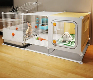 Rabbit Iron Fence Cage Toilet Integrated Large Dutch Guinea Pig Rabbit Cage Villa Small Animals Pet Products Cages Accessories