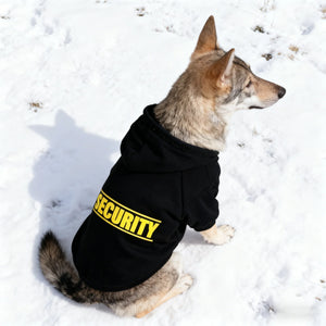 Pet Hoodie for Medium To Large Dogs | Classic Black with Yellow SECURITY Print, Fleece-Lined for Warmth and Breathability