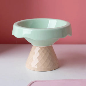 Ceramic cat bowl, pet bowl, ice cream bowl, high-legged, slanted neck protection, anti-knockover cat food bowl, drinking water