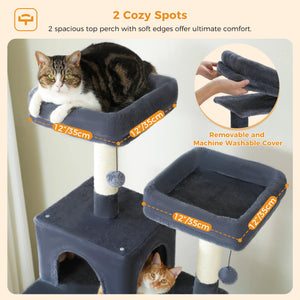 Multi-Level Large Cat Tree Sisal-Covered Scratching Posts &Board, Hammock, Cat Condo, Spacious Top Perch,Dangling Ball Cats Toys