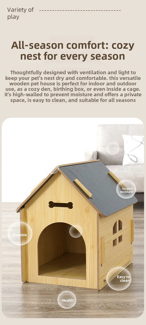 New wooden dog house and cat house, pet windowed dog house, detachable pet cabin, high-density Osson board, with iron doors