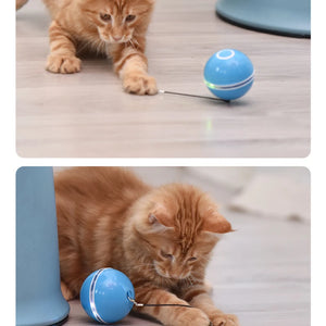 Automatic Cat Interactive Ball Smart Cat Catnip Toys with Feather Bell USB Rechargeable Self Rotating Led Pet Toy for Kitten