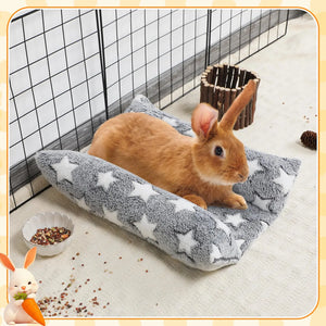 Rabbit Bed - Thick and Soft Rabbit Concave Bed, Pillow-Style Soft Cushion, Comes with Recliner-Style Pillow, Suitable for Indoor Rabbit Sleeping Gift, Gray Star Pattern