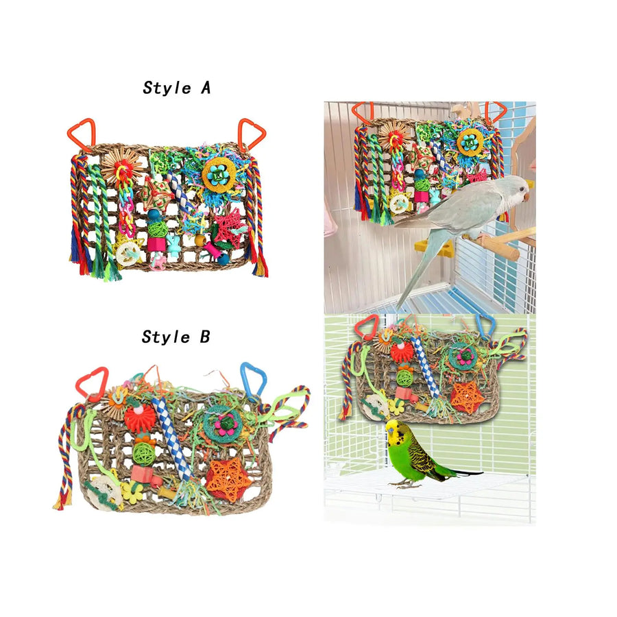 Bird Foraging Wall Toys with Various Toys with Hanging Hook Chewing Toy Climbing for Finches Budgie Cockatiel Love Birds Macaws