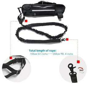Hands-Free Dog Leash, Waist Bag with Pouch. Padded Handle & Bungee Rope for Walking, Running, Jogging.