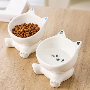 Cat Ear Ceramic Feeding Bowl Reusable Food Container Stable base anti-tip inclined mouth cat drinking water bowl pet supplies