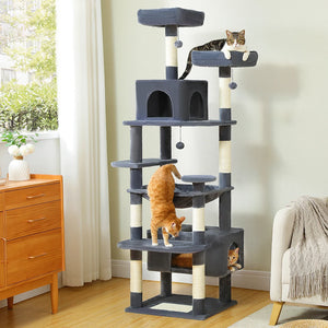 Multi-Level Large Cat Tree Sisal-Covered Scratching Posts &Board, Hammock, Cat Condo, Spacious Top Perch,Dangling Ball Cats Toys