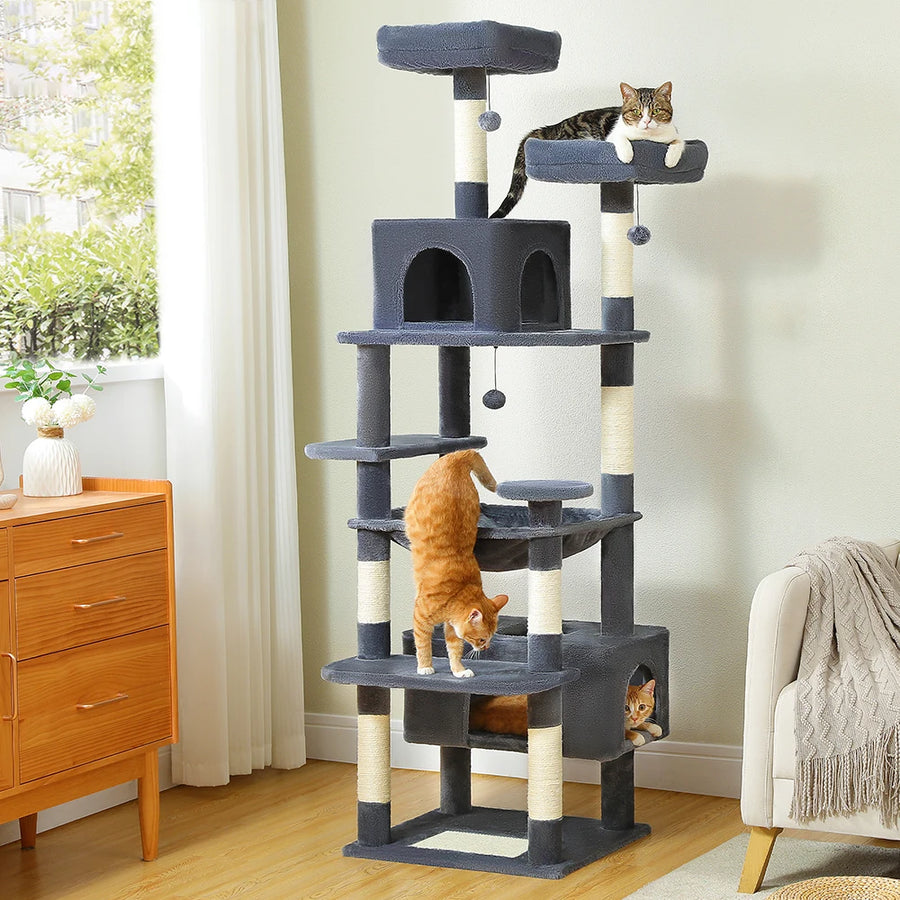 Multi-Level Large Cat Tree Sisal-Covered Scratching Posts &Board, Hammock, Cat Condo, Spacious Top Perch,Dangling Ball Cats Toys