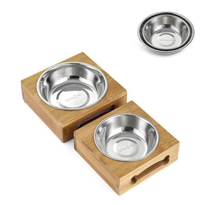 Pet Dog Cat Bowl  Bamboo Wooden Table Into A Kitten Skid Resistant Double Bowl Small Dog Food Bowl