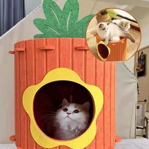 Carrot-shaped Cat Bed, Cat Villa, and Scratching Board All-in-One, Wear-Resistant and Non-Shedding, Felt Cat House for All Seaso