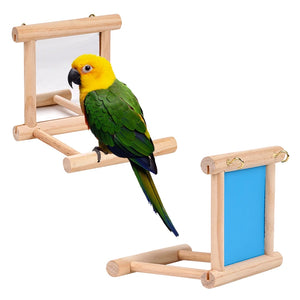 Bird Mirror Toy with Perch Stand for Parrots Budgies Parakeets Cockatiels Conures Finches Lovebirds Canaries Macaws Cockatoos