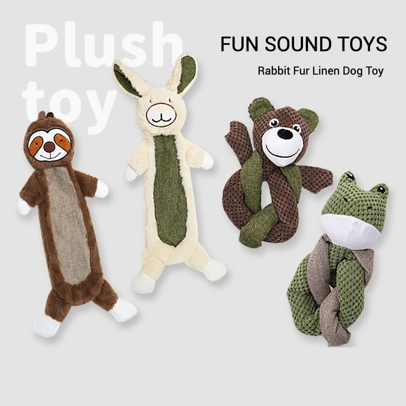 Bite Resistant Rabbit Fur Plush Dog Toy Durable Linen Squeaky Toy for Puppies and Medium Dogs with Soft Burlap and Rabbit Hair