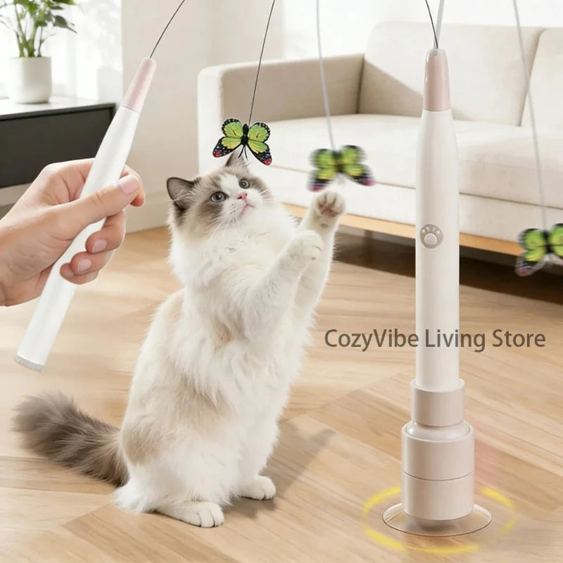 Suction Cup Electric Cat Teaser Stick Self-Playing Interactive Toy for Cats Hands-Free & Handheld Dual-Use Cat Wand Pet Supplies