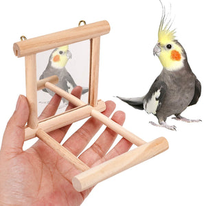 Bird Mirror Toy with Perch Stand for Parrots Budgies Parakeets Cockatiels Conures Finches Lovebirds Canaries Macaws Cockatoos