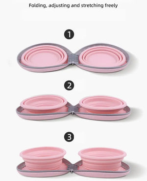 Dog Bowls,2-in-1 Pet Bowls with Zipper Carrying Case and Carabiner Clip for Traveling Hiking Camping Walking,Pink