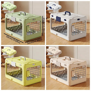Portable Collapsible Pet Carrier Box Plastic Thickening Foldable Cat Cage with Handle Breathable Dog Kennel Indoor Outdoor Use