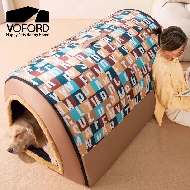 Large Dog House Winter Warm Insulated Outdoor Dog Kennel for Extra Big Dogs Weatherproof Heated Pet Shelter with Removable Roof