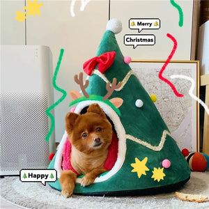 Christmas Cat House Dog House Warm Winter Can Be Dismantled and Washed Cute Small Dog Semi-closed Pet House